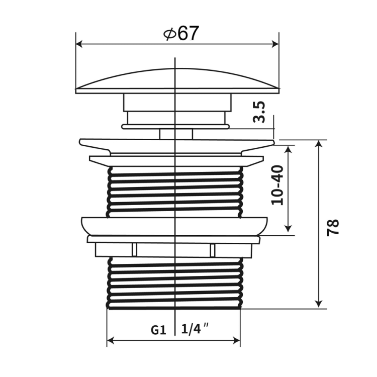 Elita Korek umywalkowy niezamykany bez przelewu rys.  BudoHurt.com Łódź.png