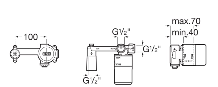 Roca Element podtynkowy do montażu baterii umywalkowej podtynkowej Chrom. A5E3501C00 rys. BudoHurt.com Łódź.png