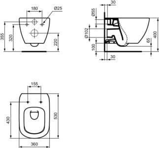 Ideal Standard Tesi Miska WC wisząca AQUABLADE T0079V3 + Deska Thin wolnoopadająca T3527V3 CZARNY MAT rys..jpg