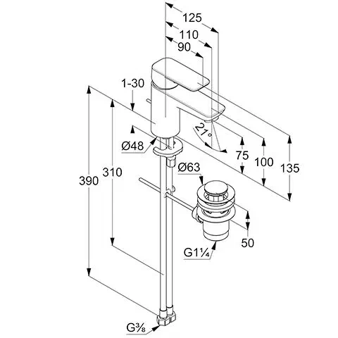 Kludi Pure&Style Bateria umywalkowa Chrom. 403820575 rys. BudoHurt.com Łódź.webp