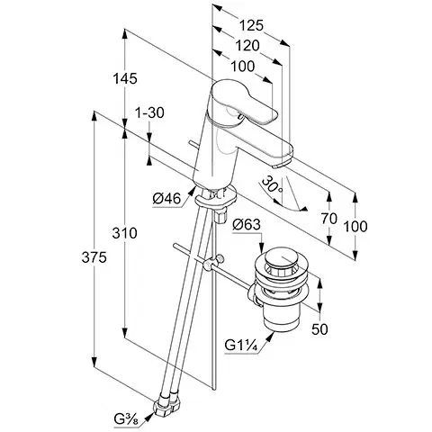 Kludi Pure&Easy 70 Bateria umywalkowa z korkiem, Chrom. 373820565 rys.BudoHurt.com Łódź.webp