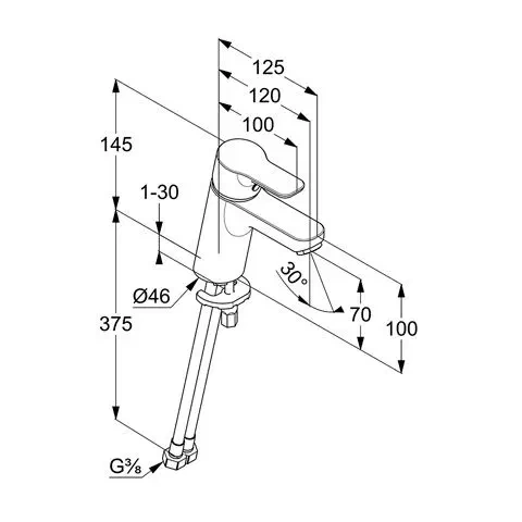 Kludi Pure&Easy 70 Bateria umywalkowa, Chrom. 370280565 rys.BudoHurt.com Łódź.webp