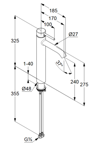 Kludi Bozz Bateria umywalkowa, Złoto szczotkowane. 38286N076 rys.png