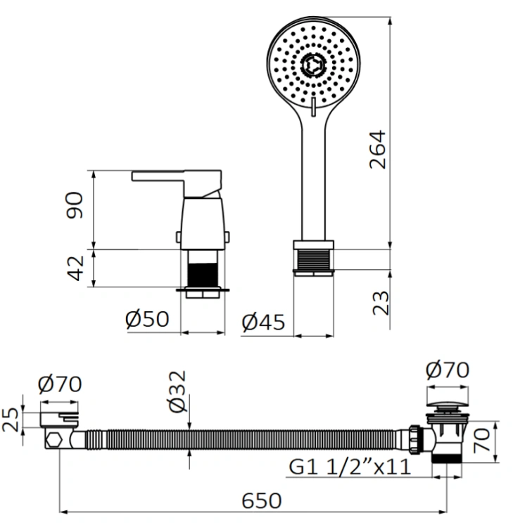 GRB TIME Bateria wannowa 2 otworowa rys.png