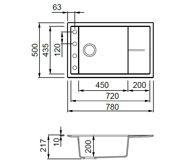 Zlewozmywak Elleci UNICO 305 wymiary BudoHurt.com.png