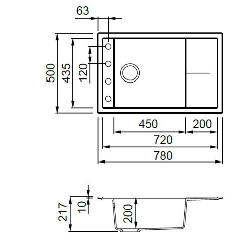 Zlewozmywak Elleci UNICO 305 wymiary BudoHurt.com.png