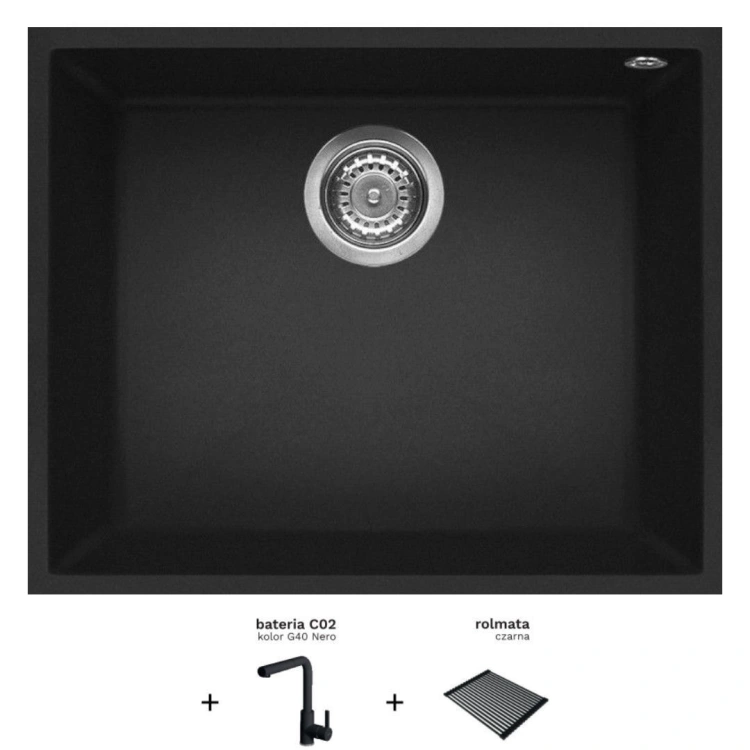 ZESTAW Zlewozmywak podwieszany Elleci QUADRA 105 G40 Nero + bateria C02 + rolmata. LGQ10540BSOSET BudoHurt.com .jpg