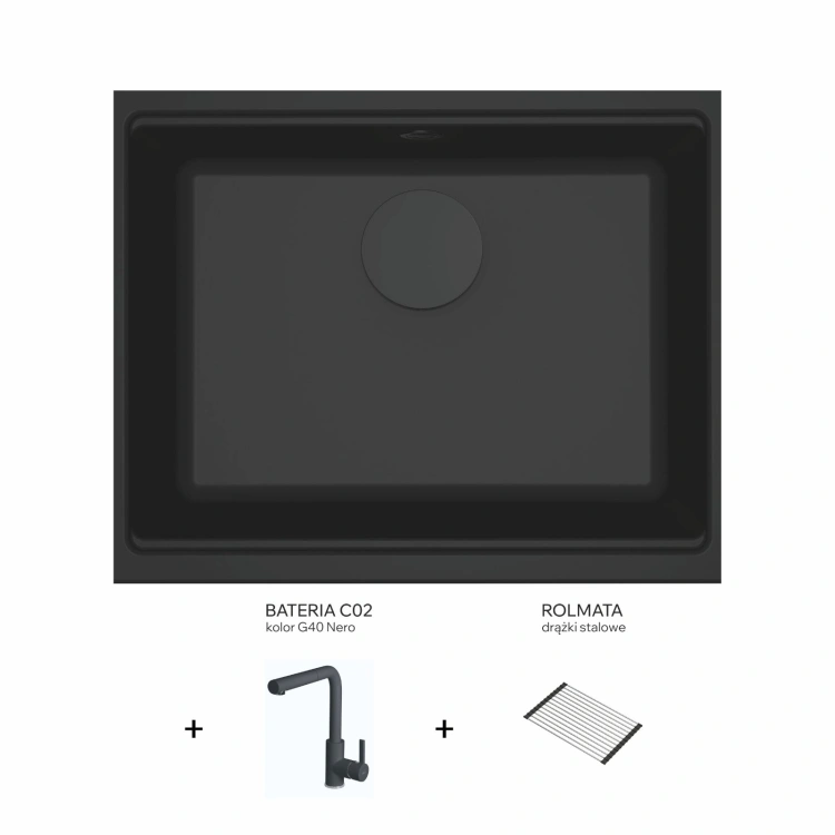 ZESTAW Zlewozmywak podwieszany Elleci Time 105 G40 Nero + bateria C02 + rolmata. LG210540BSOSET BudoHurt.com .jpg