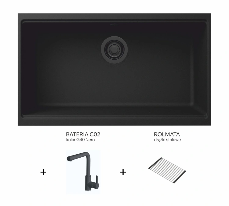 ZESTAW Zlewozmywak Elleci Time 130 G40 Nero + bateria C02 + rolmata. LG213040SET BudoHurt.com .jpg