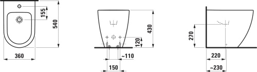Laufen PRO X Bidet stojący, przyścienny. H8328610003021 rys. BudoHurt.com.jpg
